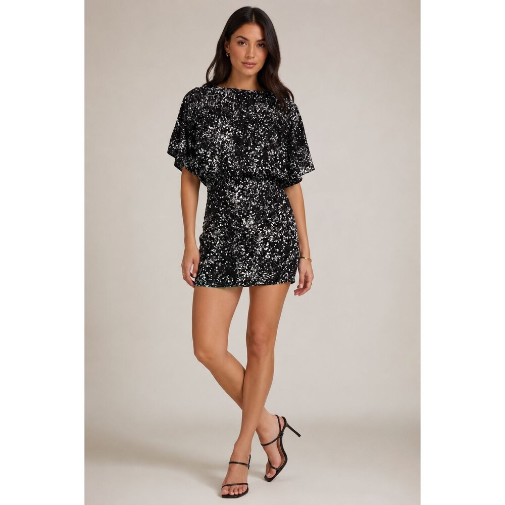 No. 6 Store Black/White Spray 100% Silk Mini Dress Women's Size 1 / USA Luxury